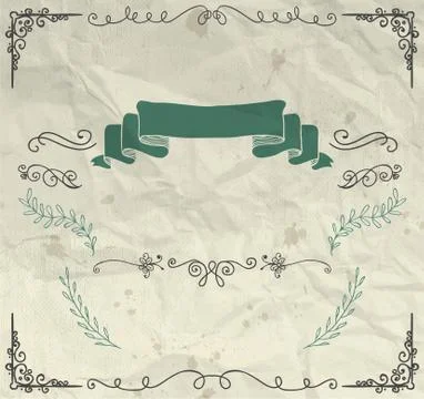 Card with Hand Sketched Elements on Crumpled Paper Stock Illustration