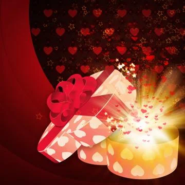 Card with heart shaped box Stock Illustration