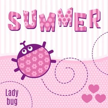 Card ladybug pink vector illustration Illustrazione stock