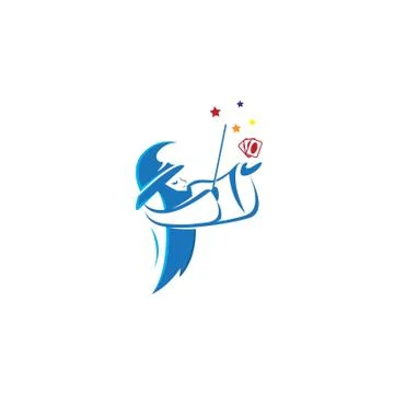 Card magic logo design with the witch blue tarots Stock-Illustration