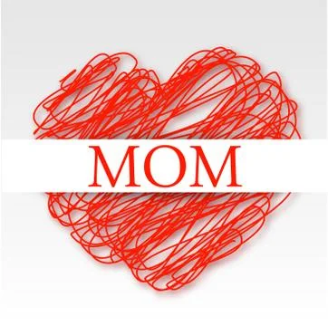 Card for MOM on a red scribbled heart  Stock Illustration