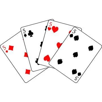 Card number five different suits in a fan. Stock Illustration