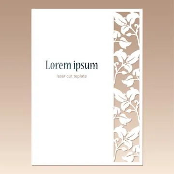 Card with openwork border with leaves and space for text. Laser cutting templ Stock Illustration