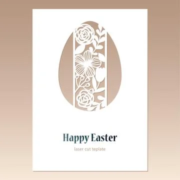 Card with openwork Easter egg with floral ornament and space for text. Laser Stock Illustration