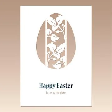 Card with openwork Easter egg with floral ornament and space for text. Laser Stock Illustration
