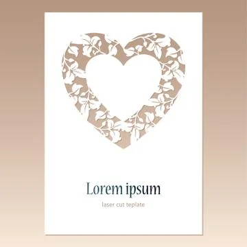 Card with openwork heart with leaves pattern and space for text. Stock Illustration