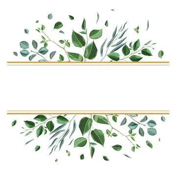 Card or background with branches and green leaves. Spring or summer stylized Stock Illustration