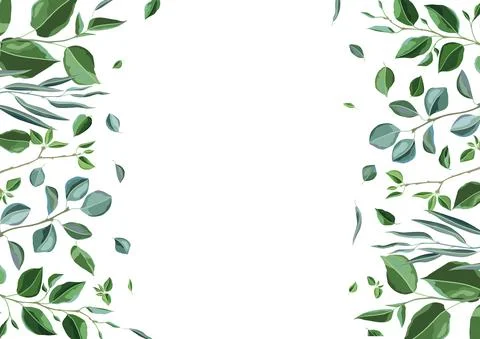 Card or background with branches and green leaves. Spring or summer stylized Stock Illustration