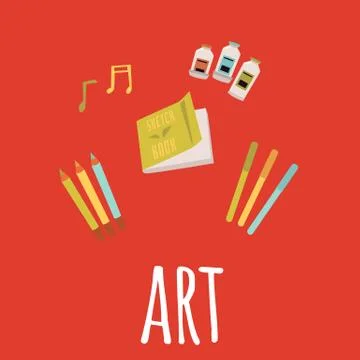 Card or poster with elements for art education a flat cartoon vector Stock Illustration