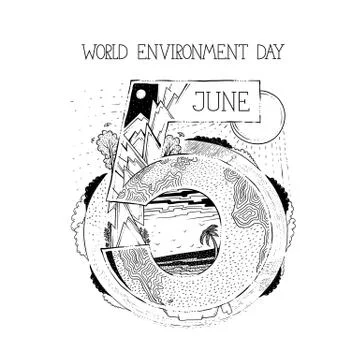 Card or poster environment day on fifth June. Landscape from different parts of Stock Illustration