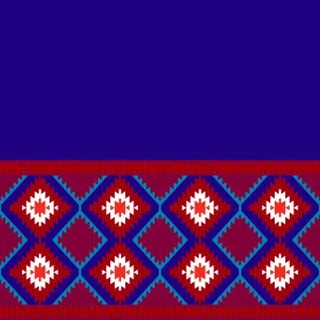 Card pattern in tribal style Turkish carpet navy blue red claret burgundy. Co Stock Illustration