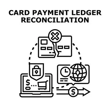Card payment ledger reconciliation process vector icon Stock Illustration