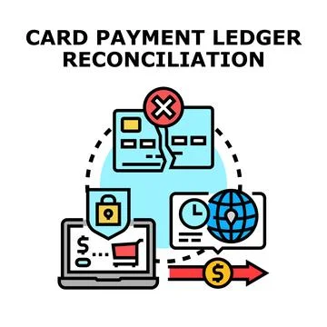 Card payment ledger reconciliation process vector icon Stock Illustration
