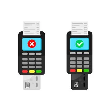 Card payment in progress, successful and unsuccessful payment. Credit card pa Stock Illustration