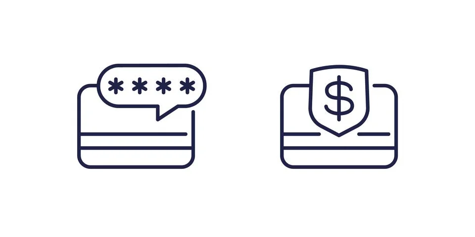 Card PIN code icons, secure payment, line vector design Illustration