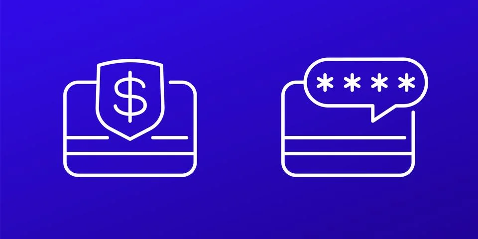 Card PIN code line icons, secure payment with a card Illustration