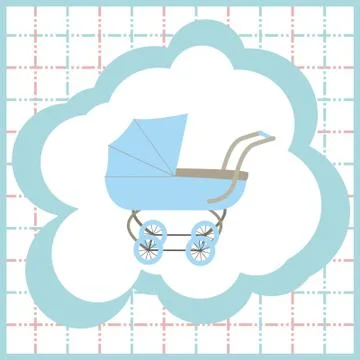 Card with a pink pram, stroller Stock Illustration