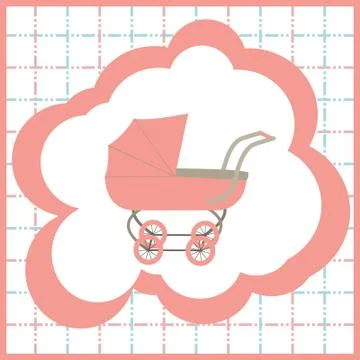 Card with a pink stroller, pram Stock Illustration