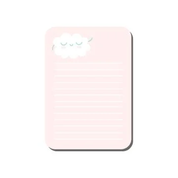 Card with Place for Notes Decorated with Cute Cloud, Light Pink Lined Template Stock Illustration