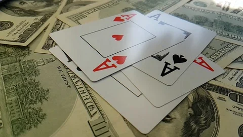 Card playing, hand dollars background slow-motion Stock Footage 88091604