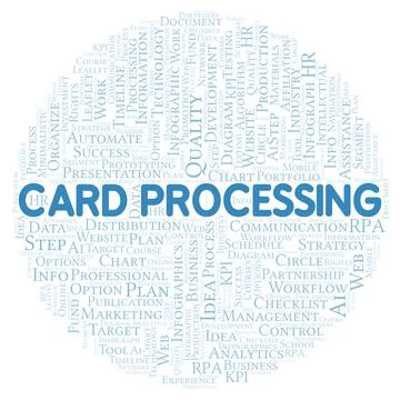 Card Processing typography word cloud create with the text only. Illustrazione stock