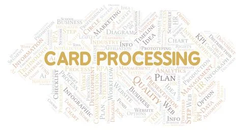 Card Processing typography word cloud create with the text only. Illustrazione stock