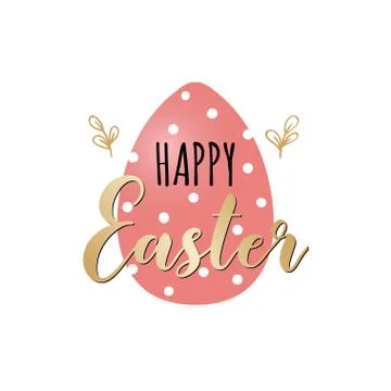 Card with red dotted Easter egg and golden handwritten inscripti Stock Illustration