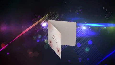 Card rotating opening after camera shift, showcasing front then revealing blank 스톡 동영상 340654516