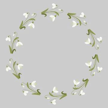 Card Round frame with white snowdrop flowers with leaves. Vector illustration Stock Illustration