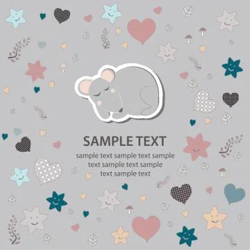Card with a sleeping mouse, in gray tones Stock Illustration