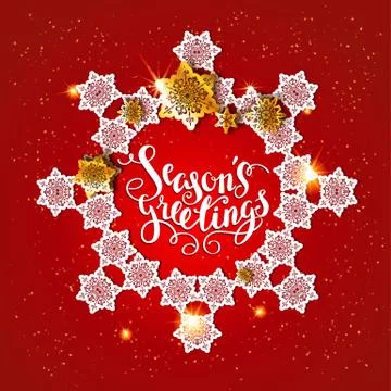 Card snowflakes on red Stock Illustration