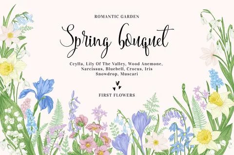 Card with spring flowers. Illustrazione stock