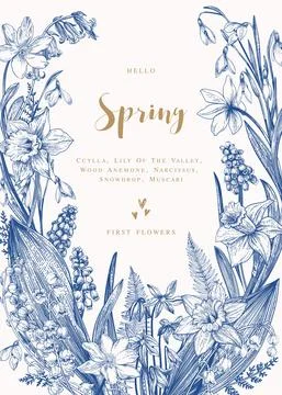 Card with spring flowers. Illustrazione stock