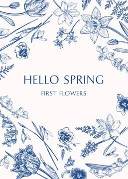 Card with spring flowers. Illustrazione stock