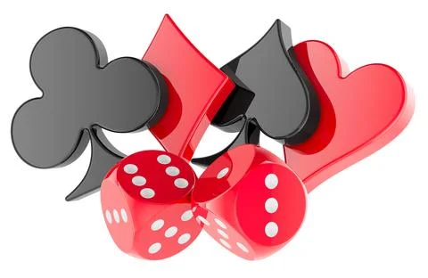 Card suits and dice, gambling logotype. 3D rendering Stock Illustration