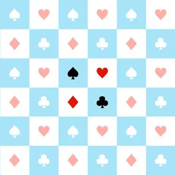 Card Suits Blue Red White Chess Board Background Stock Illustration