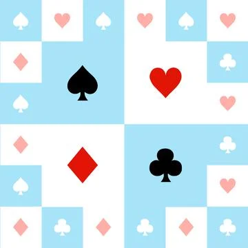 Card Suits Blue Red White Chess Board Background Stock Illustration