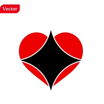 Card suits isolated on white. Vector black and red playing card heart and pik Stock Illustration