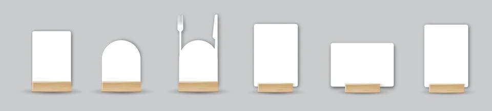 Card table menu holder stand mockup. Paper flyer mock up template. Event Stock Illustration