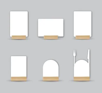 Card table menu holder stand mockup. Paper flyer mock up template. Event Stock Illustration