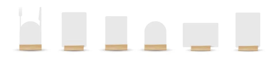 Card table menu holder stand mockup. Paper flyer mock up template. Event Stock Illustration