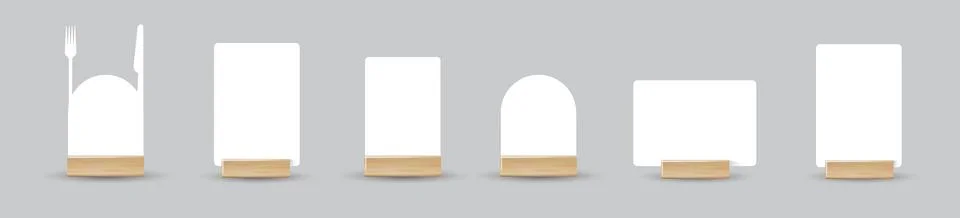 Card table menu holder stand mockup. Paper flyer mock up template. Event Stock Illustration