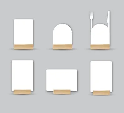 Card table menu holder stand mockup. Paper flyer mock up template. Event Stock Illustration