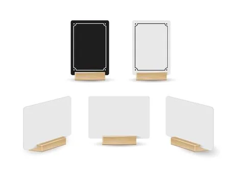 Card table menu holder stand mockup. Paper flyer mock up template. Event Stock Illustration