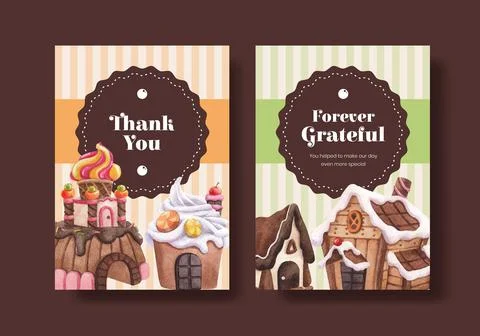 Card template with candy land concept design watercolor illustration Stock Illustration