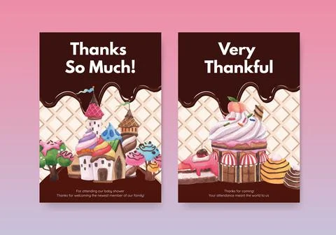 Card template with candy land concept design watercolor illustration Stock Illustration