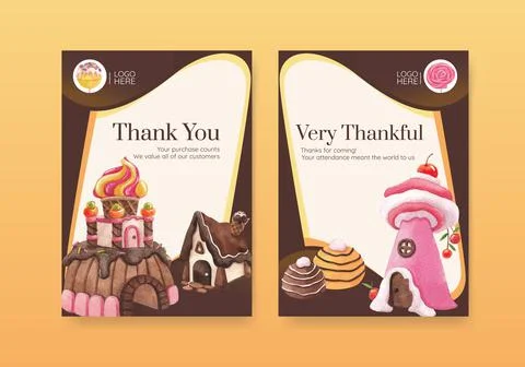 Card template with candy land concept design watercolor illustration Stock Illustration