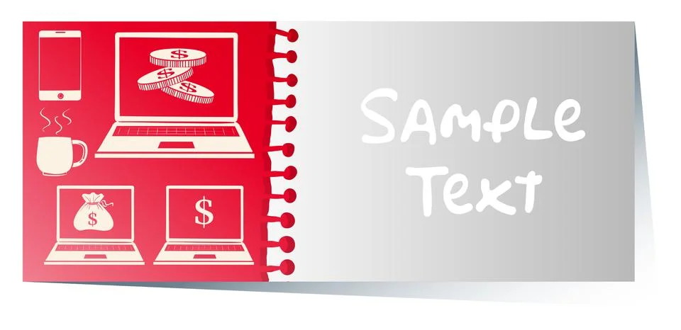 Card template with computers on red background Stock Illustration