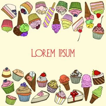 Card template with desserts Stock Illustration