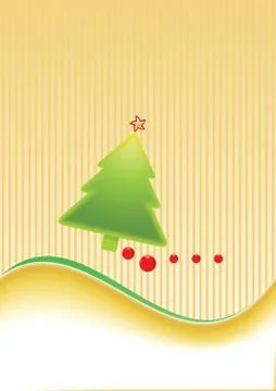 Card template with green christmas tree over golden background, vector Stock Illustration